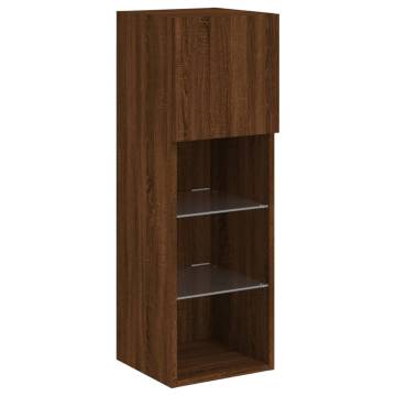 TV Cabinet with LED Lights Brown Oak 30.5x30x90 cm