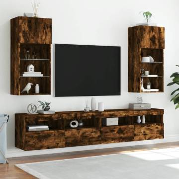 TV Cabinet with LED Lights Smoked Oak 40.5x30x90 cm