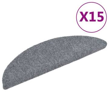 15 Self-adhesive Stair Mats Needle Punch 56x17x3 cm Light Grey