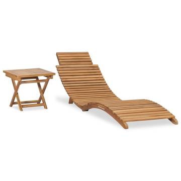 Folding Sun Lounger with Table Solid Teak Wood