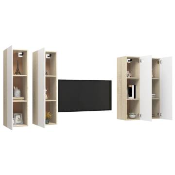 TV Cabinets 4 pcs White and Sonoma Oak 30.5x30x110 cm Engineered Wood