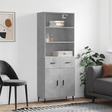 Highboard Concrete Grey 69.5x34x180 cm Engineered Wood