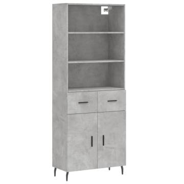 Highboard Concrete Grey 69.5x34x180 cm Engineered Wood