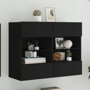 TV Wall Cabinet with LED Lights Black 78.5x30x60.5 cm