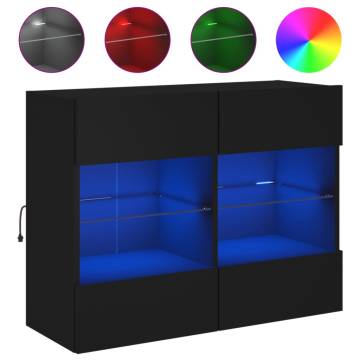 TV Wall Cabinet with LED Lights Black 78.5x30x60.5 cm