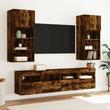 TV Wall Cabinet with LED Lights Smoked Oak 40x30x40 cm