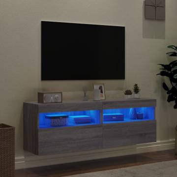 TV Wall Cabinets with LED Lights 2 pcs Grey Sonoma 60x30x40 cm