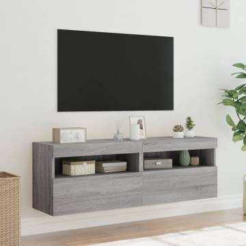 TV Wall Cabinets with LED Lights 2 pcs Grey Sonoma 60x30x40 cm