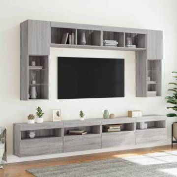 TV Wall Cabinets with LED Lights 2 pcs Grey Sonoma 60x30x40 cm