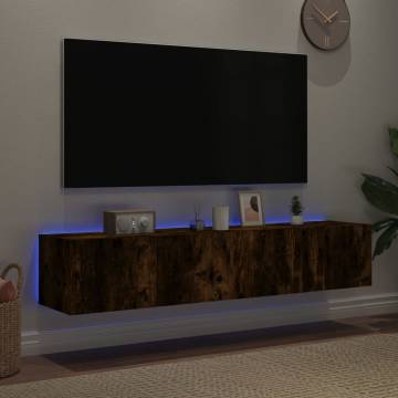 TV Wall Cabinets with LED Lights 2 pcs Smoked Oak 80x35x31 cm