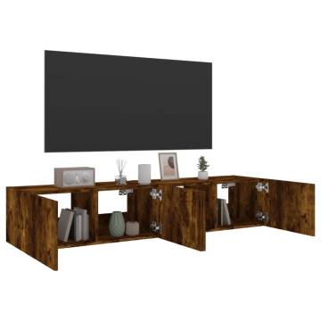 TV Wall Cabinets with LED Lights 2 pcs Smoked Oak 80x35x31 cm