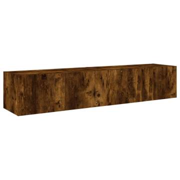 TV Wall Cabinets with LED Lights 2 pcs Smoked Oak 80x35x31 cm