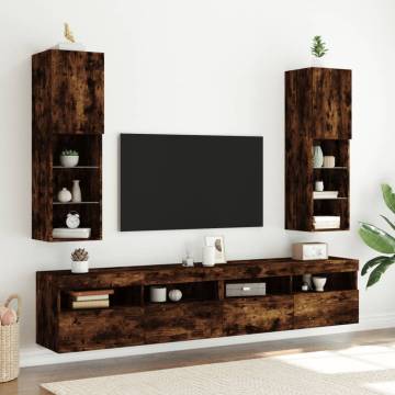 TV Cabinets with LED Lights 2 pcs Smoked Oak 30.5x30x102 cm