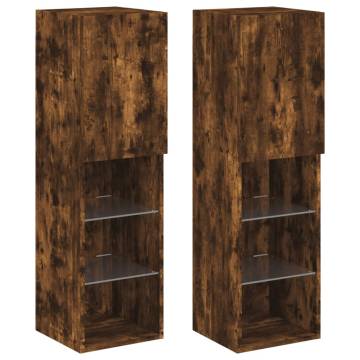 TV Cabinets with LED Lights 2 pcs Smoked Oak 30.5x30x102 cm