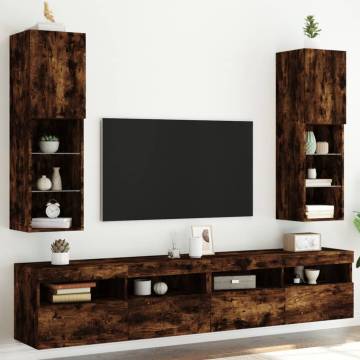 TV Cabinets with LED Lights 2 pcs Smoked Oak 30.5x30x102 cm