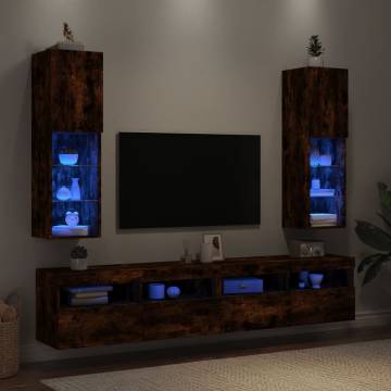 TV Cabinets with LED Lights 2 pcs Smoked Oak 30.5x30x102 cm