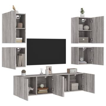 6 Piece TV Wall Units Grey Sonoma Engineered Wood