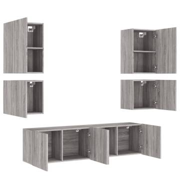 6 Piece TV Wall Units Grey Sonoma Engineered Wood