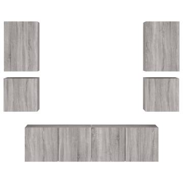 6 Piece TV Wall Units Grey Sonoma Engineered Wood