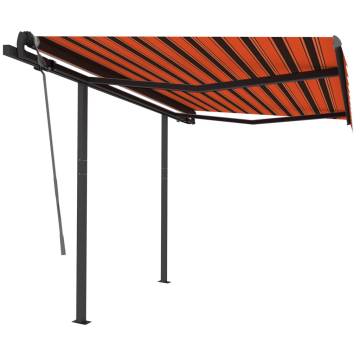 Manual Retractable Awning with Posts 3.5x2.5 m Orange and Brown