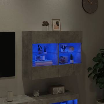 TV Wall Cabinet with LED Lights Concrete Grey 78.5x30x60.5 cm