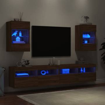 TV Wall Cabinets with LED Lights 2 pcs Brown Oak 40x30x60.5 cm