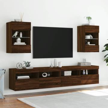 TV Wall Cabinets with LED Lights 2 pcs Brown Oak 40x30x60.5 cm