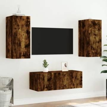 4 Piece TV Wall Units with LED Smoked Oak Engineered Wood