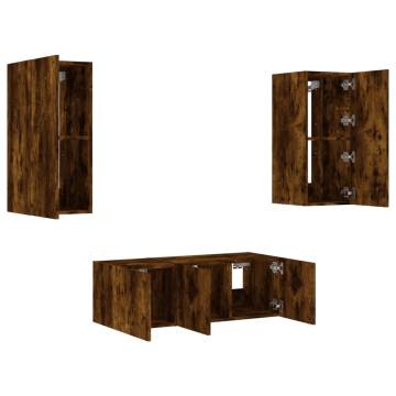 4 Piece TV Wall Units with LED Smoked Oak Engineered Wood