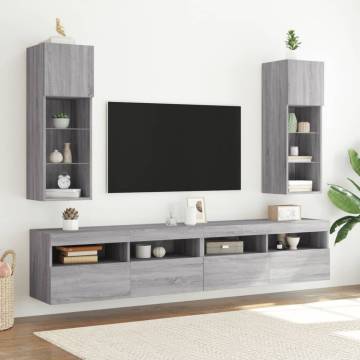 TV Cabinet with LED Lights Grey Sonoma 30.5x30x90 cm