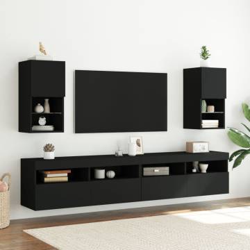 TV Cabinets with LED Lights 2 pcs Black 30.5x30x60 cm