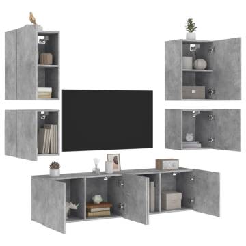 6 Piece TV Wall Units Concrete Grey Engineered Wood