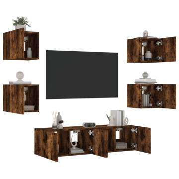 6 Piece TV Wall Units with LED Smoked Oak Engineered Wood