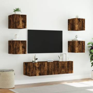 6 Piece TV Wall Units with LED Smoked Oak Engineered Wood