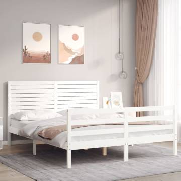 Bed Frame with Headboard White King Size Solid Wood