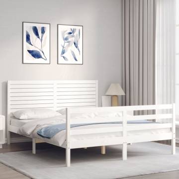 Bed Frame with Headboard White King Size Solid Wood