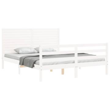 Bed Frame with Headboard White King Size Solid Wood