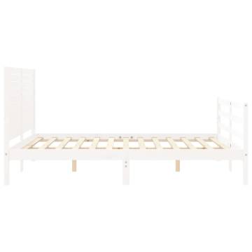 Bed Frame with Headboard White King Size Solid Wood