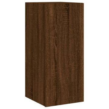 TV Wall Cabinet with LED Lights Brown Oak 30.5x35x70 cm