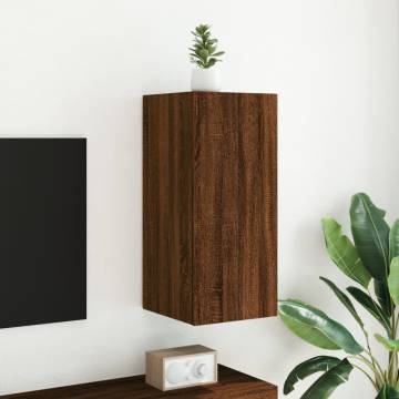 TV Wall Cabinet with LED Lights Brown Oak 30.5x35x70 cm