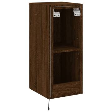 TV Wall Cabinet with LED Lights Brown Oak 30.5x35x70 cm