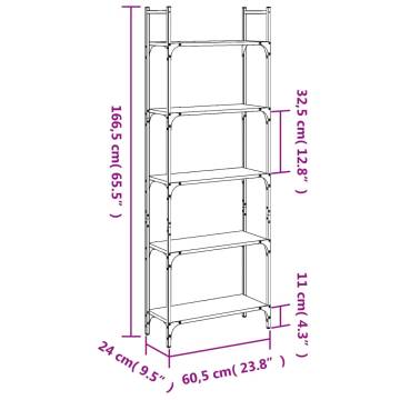 Bookshelf 5-Tier Smoked Oak 60.5x24x166.5 cm Engineered Wood