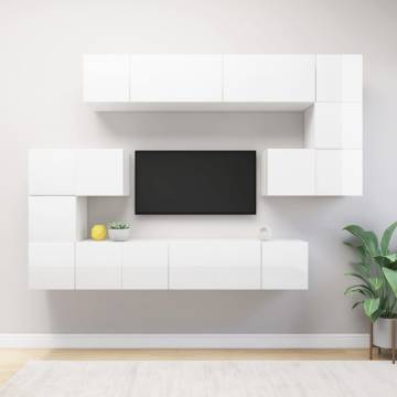 10 Piece TV Cabinet Set White Engineered Wood