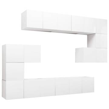 10 Piece TV Cabinet Set White Engineered Wood