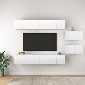 TV Cabinets 8 pcs High Gloss White Engineered Wood