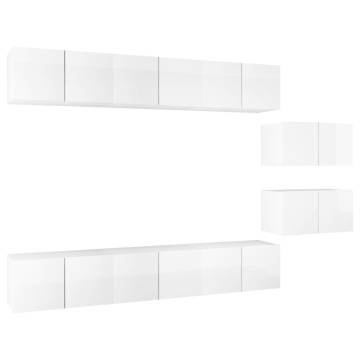 TV Cabinets 8 pcs High Gloss White Engineered Wood