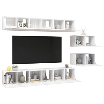 TV Cabinets 8 pcs High Gloss White Engineered Wood