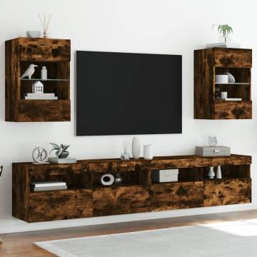 TV Wall Cabinets with LED Lights 2 pcs Smoked Oak 40x30x60.5 cm