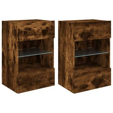 TV Wall Cabinets with LED Lights 2 pcs Smoked Oak 40x30x60.5 cm