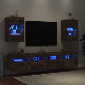 TV Wall Cabinets with LED Lights 2 pcs Smoked Oak 40x30x60.5 cm